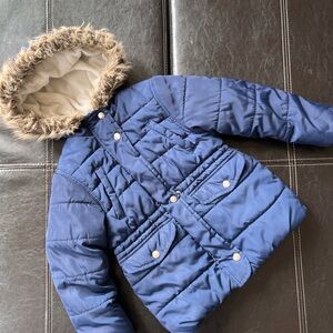 Carter’s Girl’s Blue Puffer Jacket with Faux Fur Hood